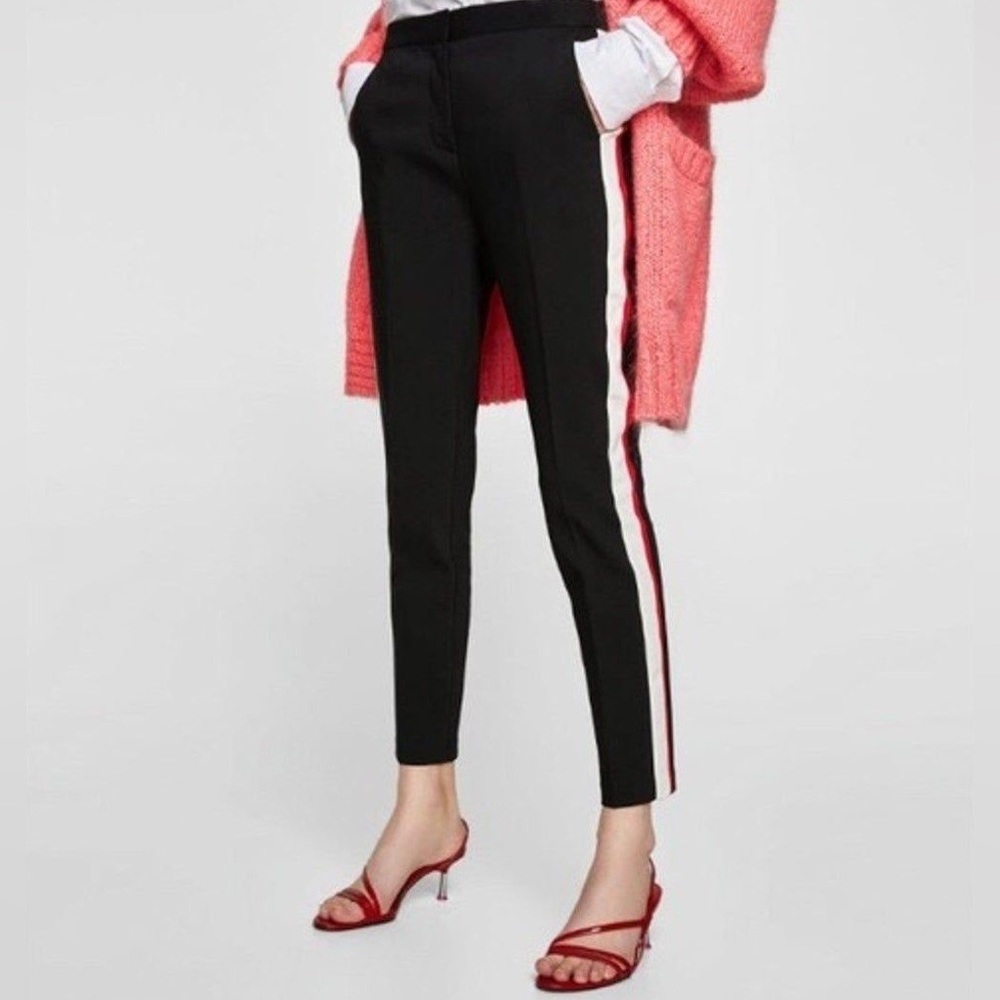 Zara red and white side stripe pant